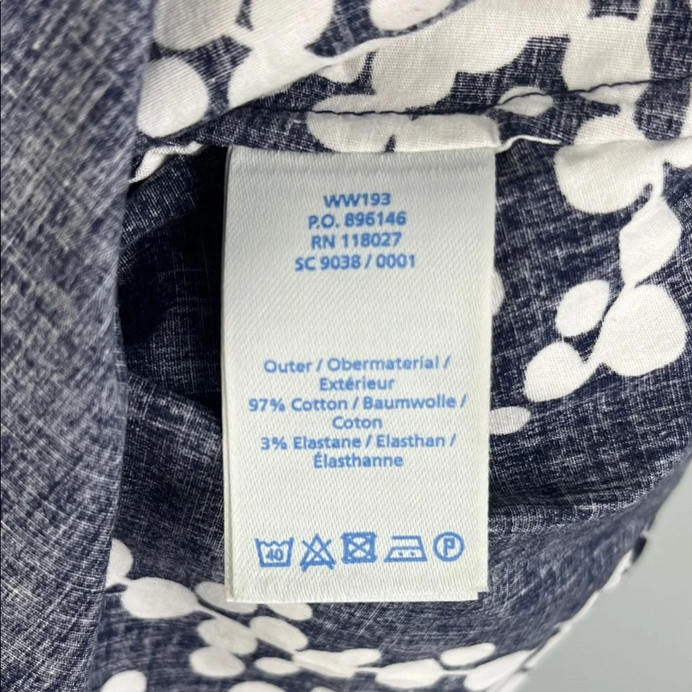 Boden Navy Button-Up Shirt with White Dot Vine Pattern - Picture 14 of 14